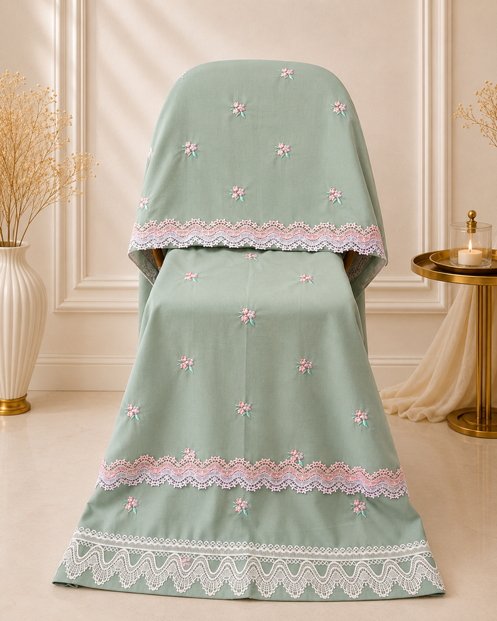 Mint Green Rida made on soft embroidered cotton material with dainty guipure laces
