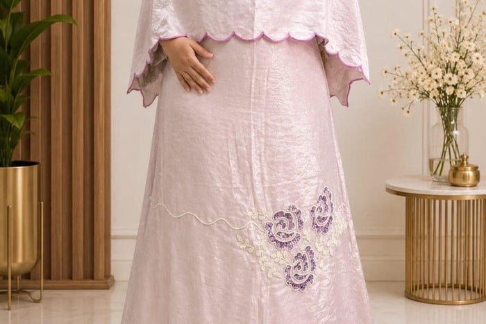 Beige Rida With Dark Panel, Cream Lace & Floral Embroidery