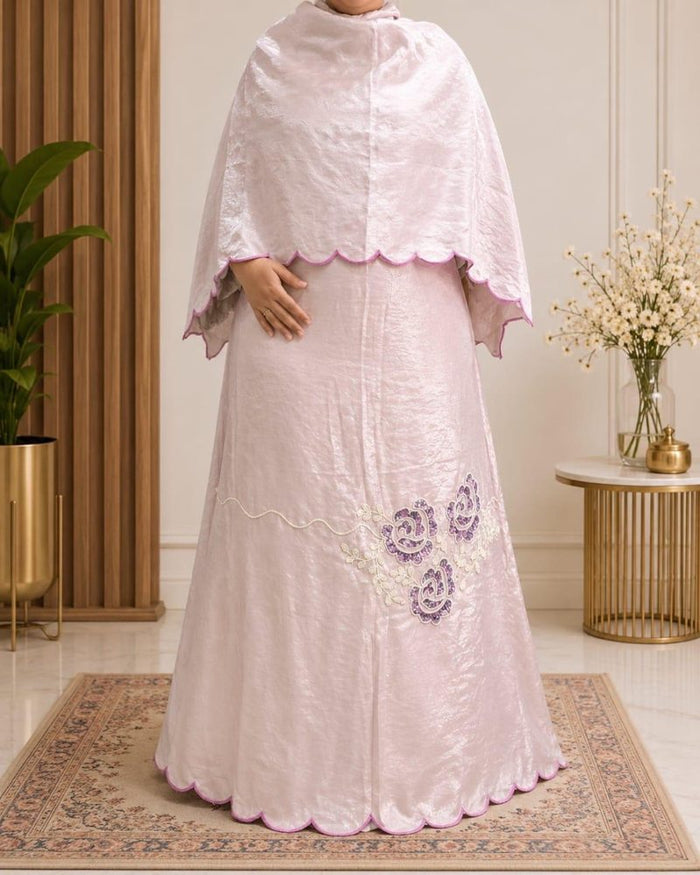 Beige Rida With Dark Panel, Cream Lace & Floral Embroidery