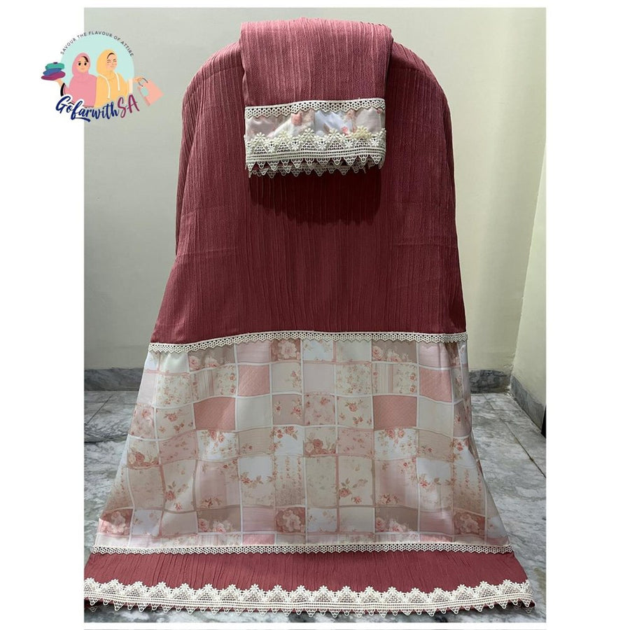 Dusty Rose Rida With Floral Patchwork Panel & Scalloped Lace Hem