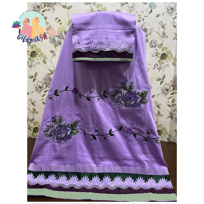 Eucalyptus Rida With Floral Wave Embroidery & Lace Hem