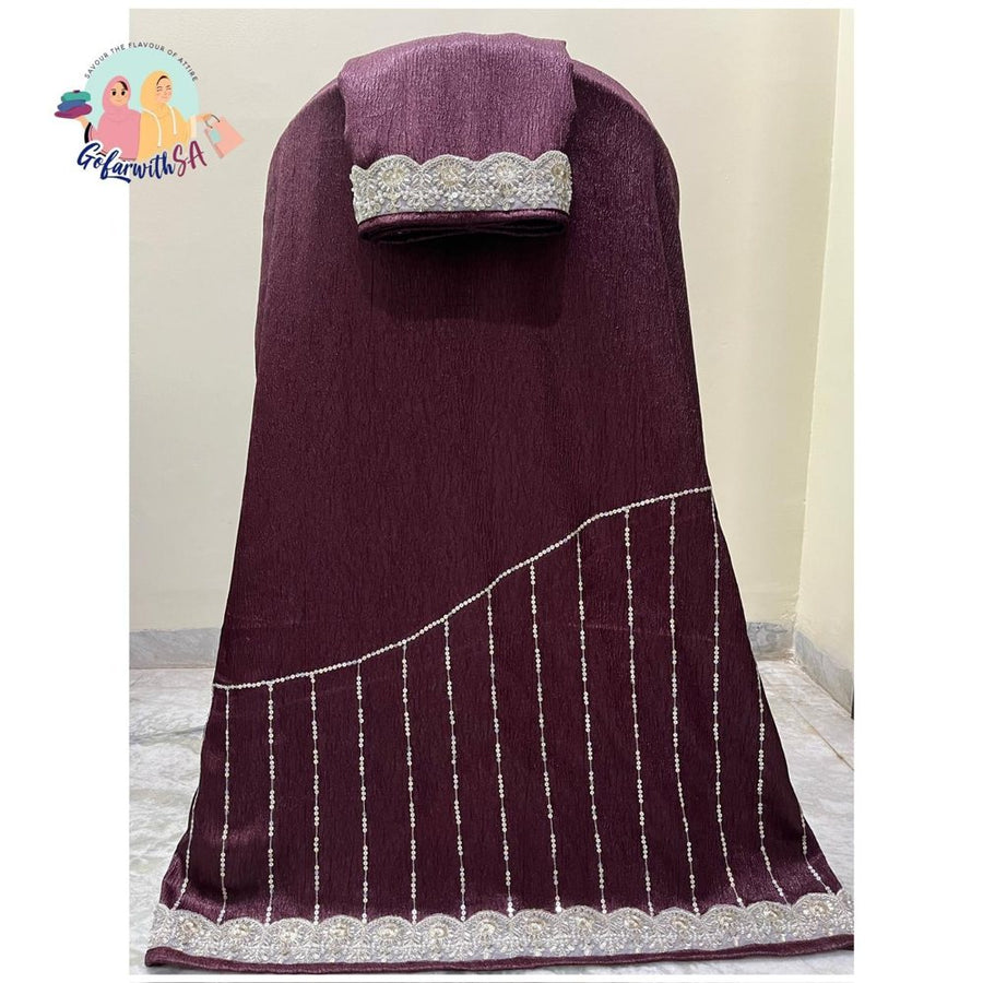 Olive Rida With Aari Work Border & Checks Panel