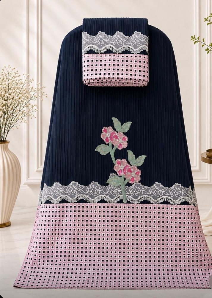 Powder Blue Rida With Floral Print Panel & Lace Border