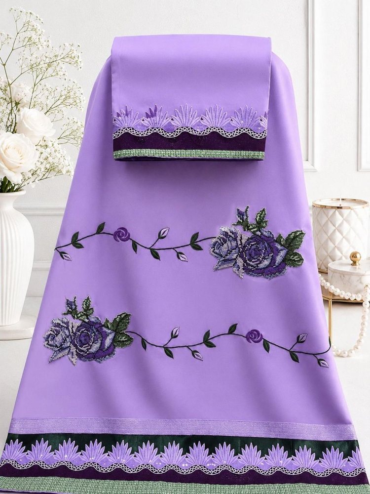 Teal Rida With Checks Border & Floral Aari Touch-Up